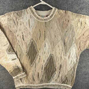 Coogi Australia Made Sweater Beige Green Pullover Large Cotton Authentic Knit